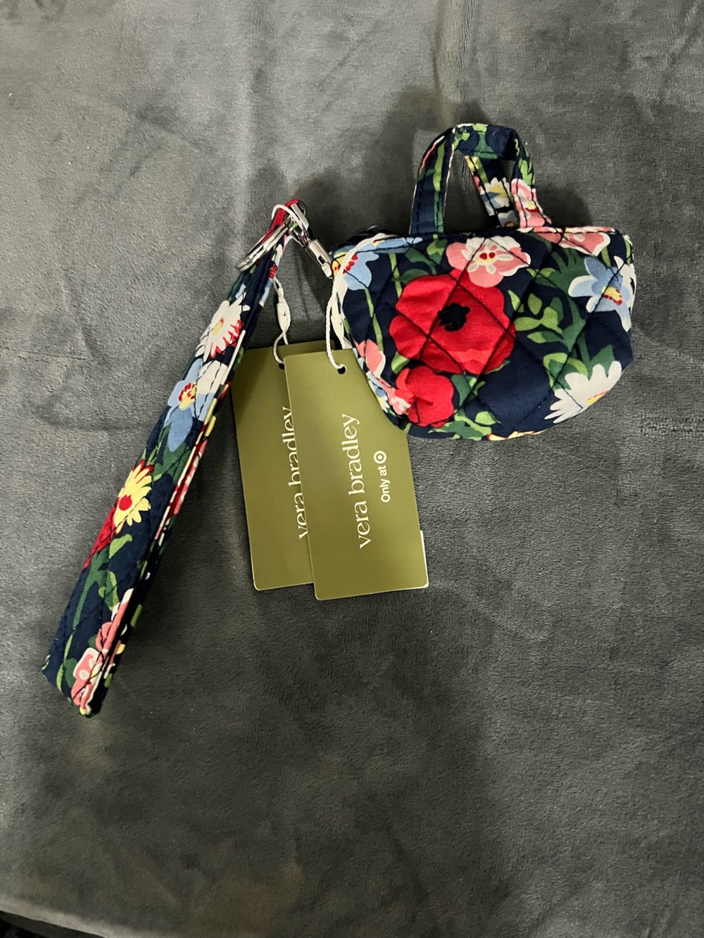 Vera Bradley Navy Floral Mini Wristlet Keychain